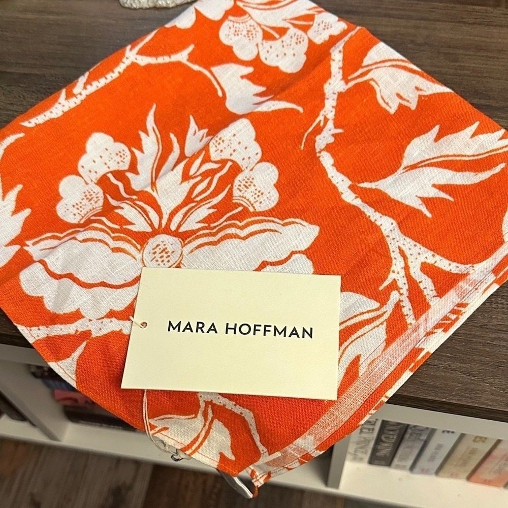 Mara Hoffman Poppy Orange White Floral 100% Hemp Handkerchief Scarf OS - Picture 2 of 9